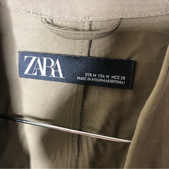 Zara olive green military open front drape military jacket medium - Picture 3 of 4